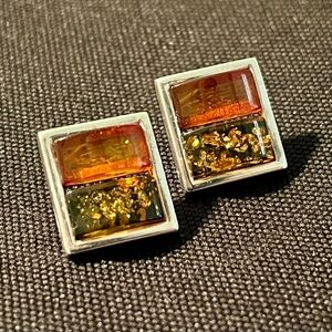 Vintage Baltic Amber & 925 Sterling Silver Earrings / 14X16mm